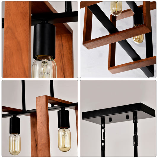 4 lámpás fa–fém függőlámpa – modern rusztikus stílus