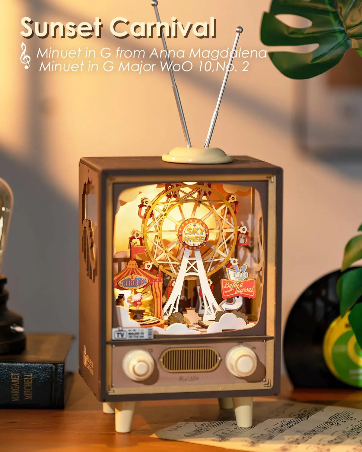 🎡 Sunset Carnival Zenedoboz – 3D Puzzle és Hangulatos Fényekkel .Ajándék akár gyerekeknek