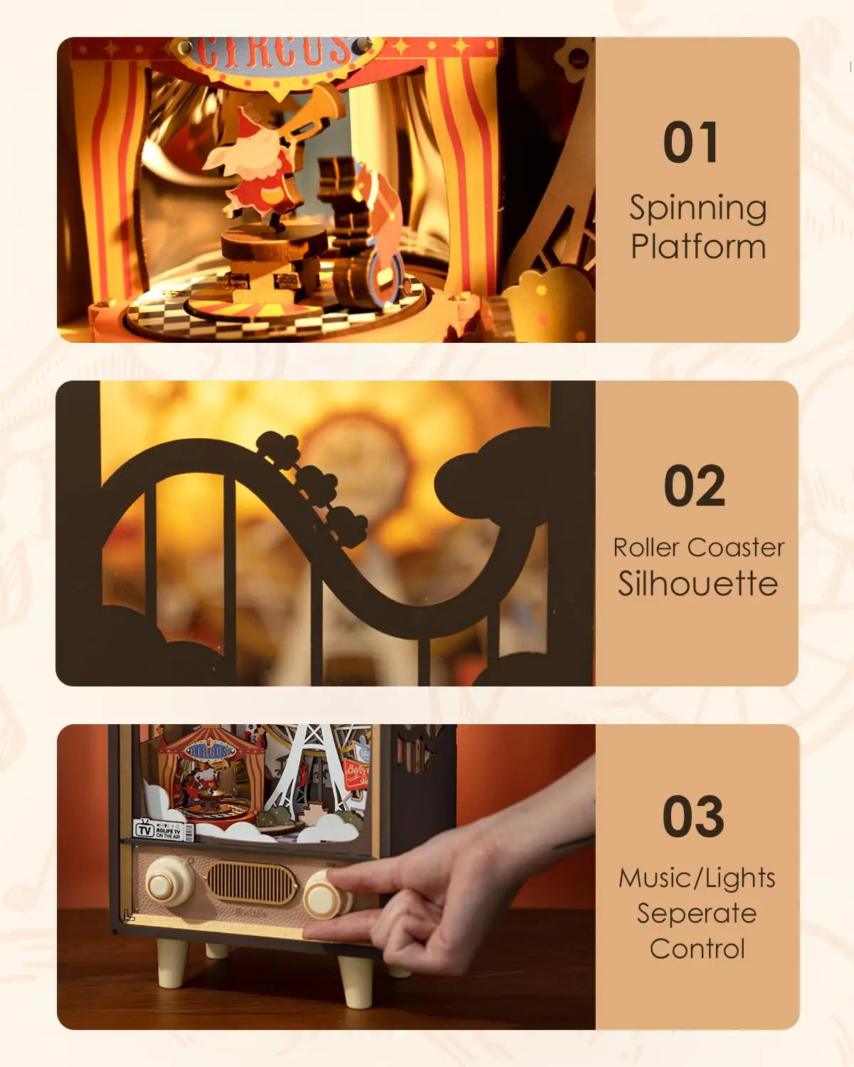 🎡 Sunset Carnival Zenedoboz – 3D Puzzle és Hangulatos Fényekkel .Ajándék akár gyerekeknek