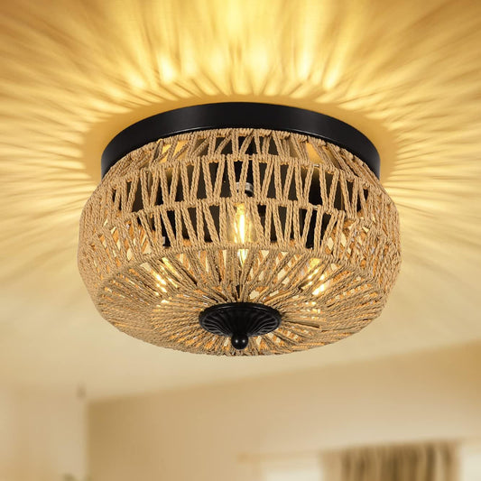 3 égős rattan csillár – kézzel szőtt lámpabúrával