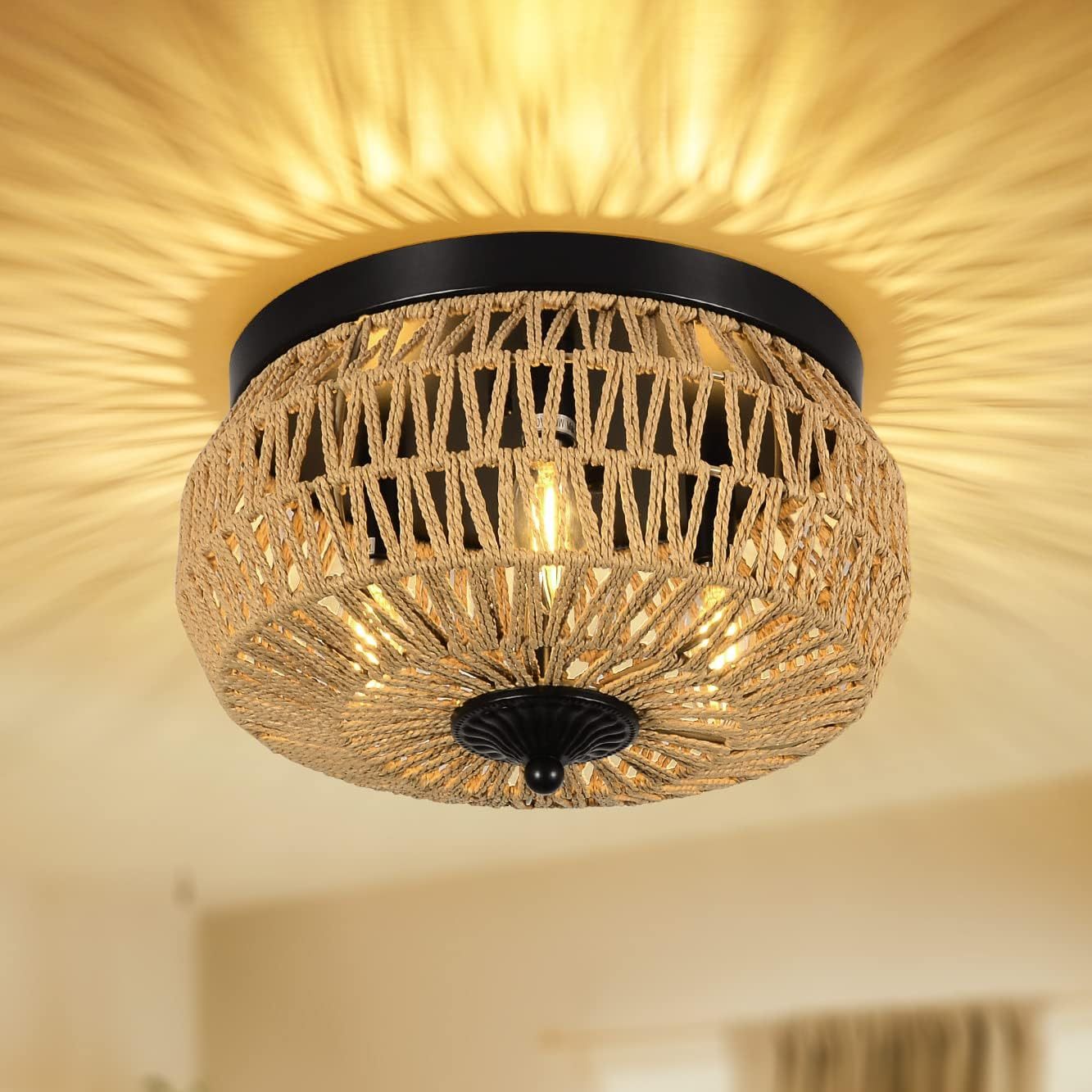 3 égős rattan csillár – kézzel szőtt lámpabúrával